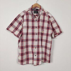 Carhartt Men's Button Down Shirt in Red Cream Size XL Plaid 100% Cotton Gorpcore